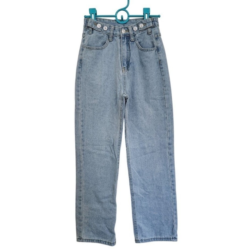 SHEIN Women XXS Light Wash Adjustable Button Waist Straight Leg Denim Jeans B28